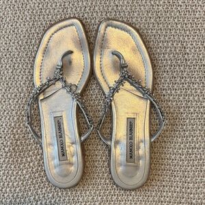 Manolo Blahnik Metallic Silver Sandals